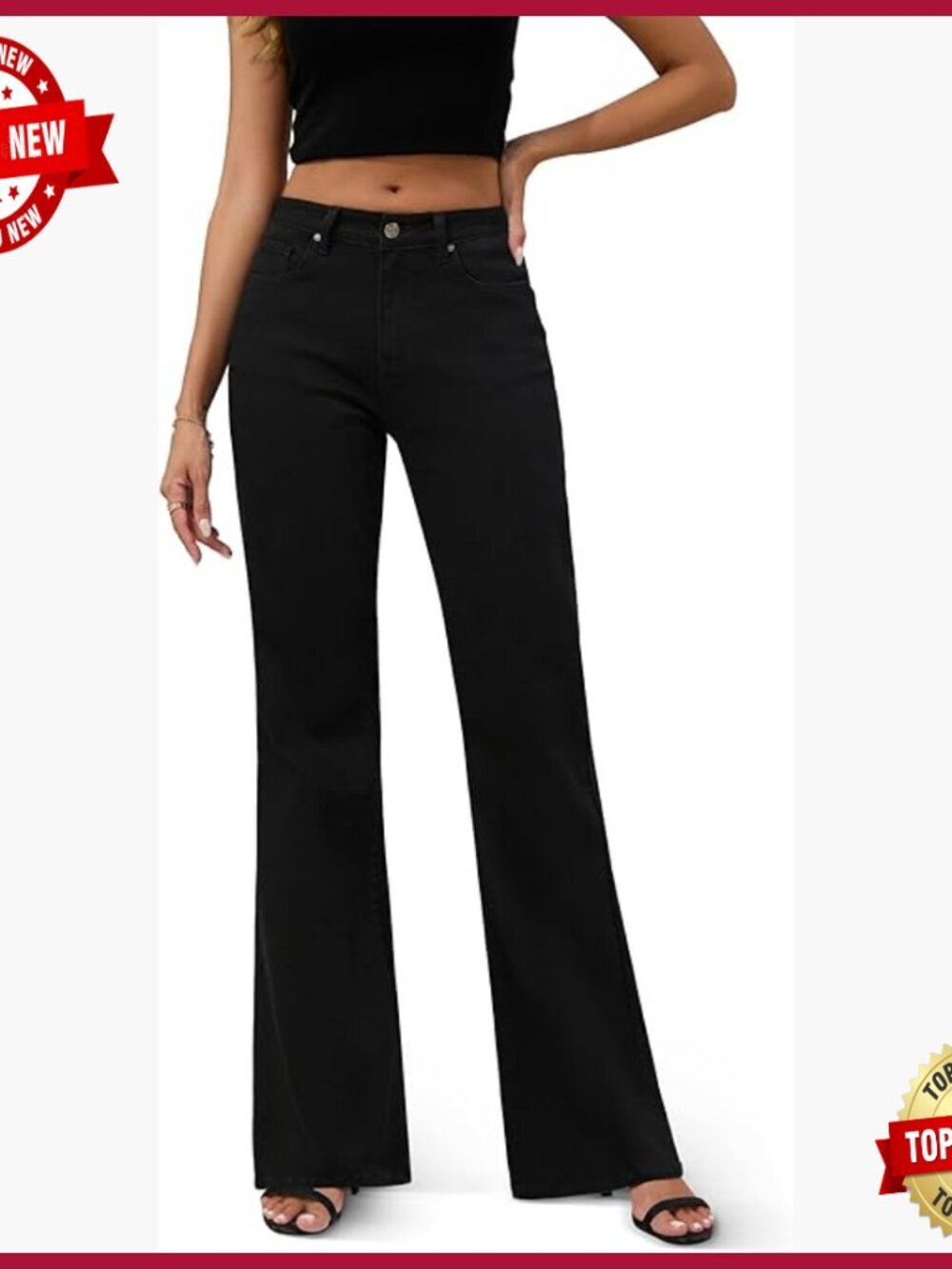 High Rise Wide Leg Flare Jeans Stretchy Denim Loose Fit